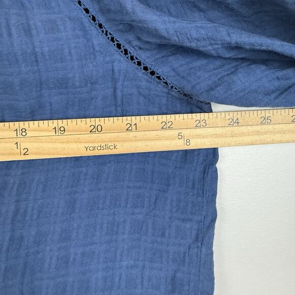 J. Crew Point Sur Peasant Top Womens L Blue Boho Long Sleeve Windowpane Button - Picture 9 of 10